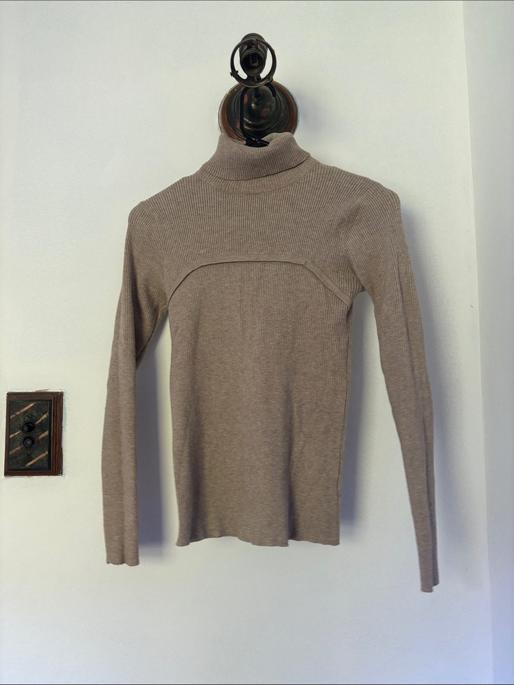 Slim Ribbed Turtleneck Sweater in Taupe